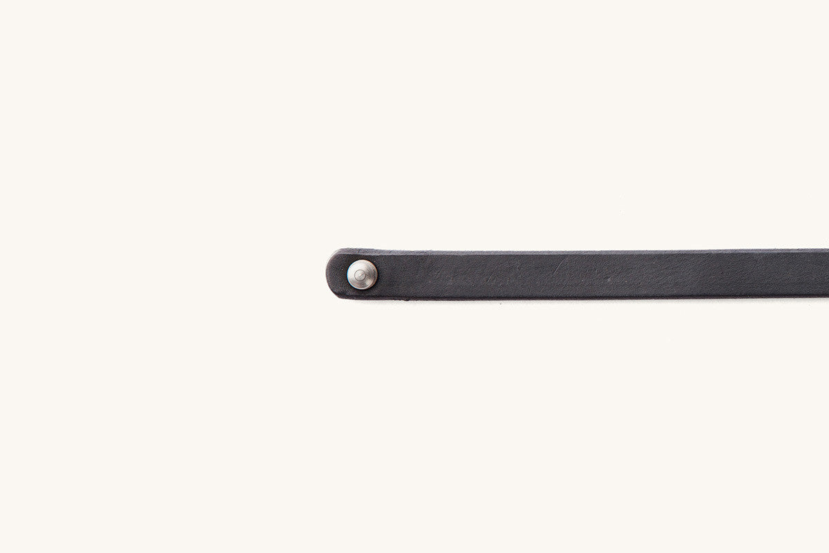 Tanner Goods and Made in the USA monograms on underside of leather wristband.