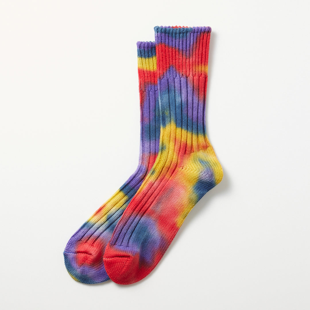 Chunky Ribbed Crew Socks Tie Dye - Red Yellow and Blue