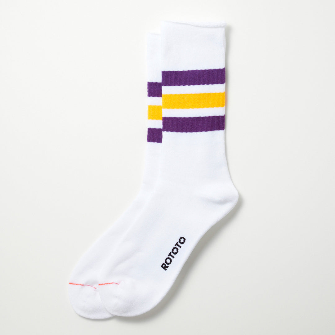 Fine Pile Striped Crew Socks - White Purple Yellow