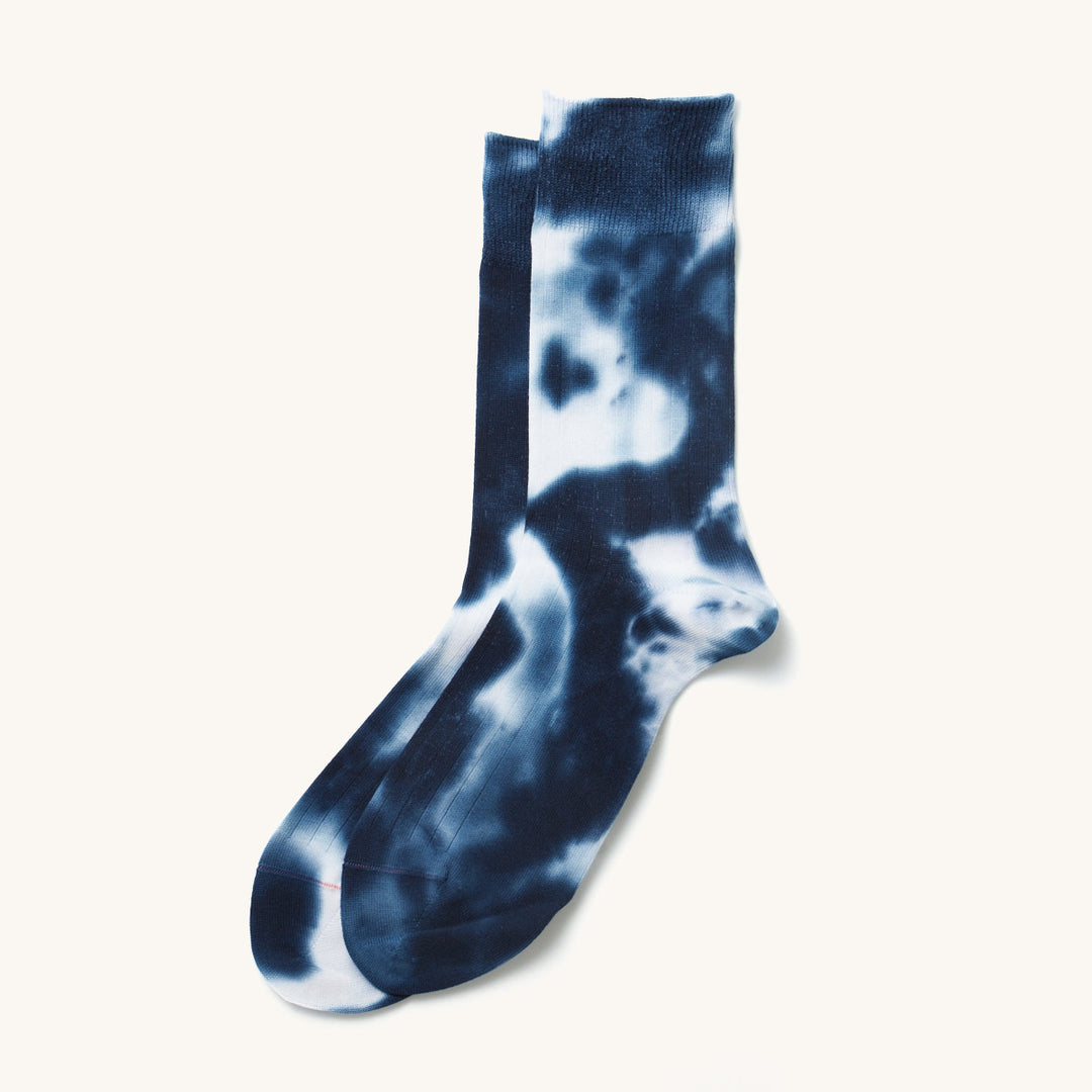 Tie Dye Formal Crew Socks - Navy/White