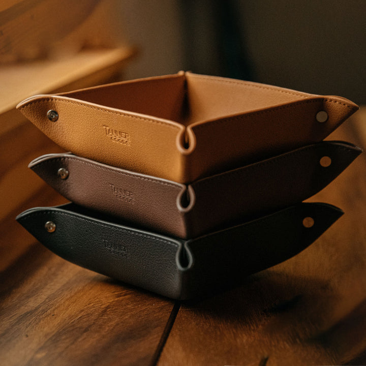 Recycled Leather Valet Tray - Saddle Tan