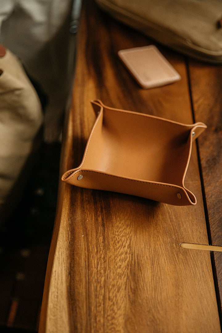 Recycled Leather Valet Tray - Saddle Tan