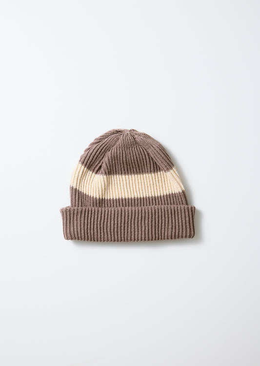 Cotton Flax Stripe Beanie - Mocha