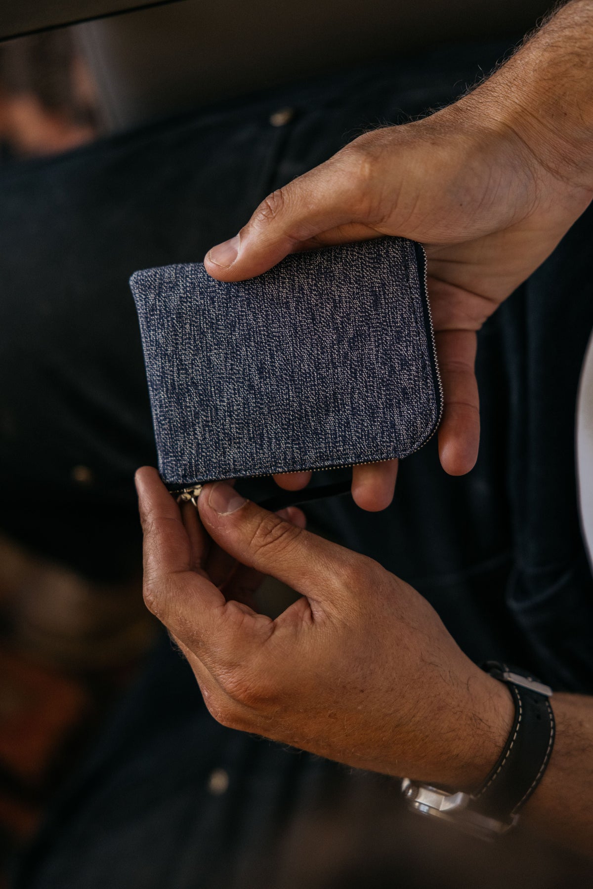 Textile Wallet Textile Universal Zip Wallet - Indigo Salt and Pepper – Tanner Goods