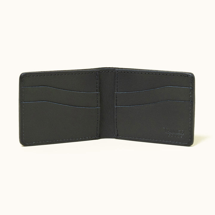 A open black Bifold showing the card slots.