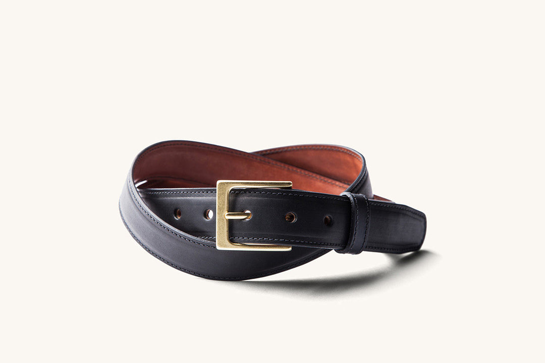 black dress belt with brass buckle