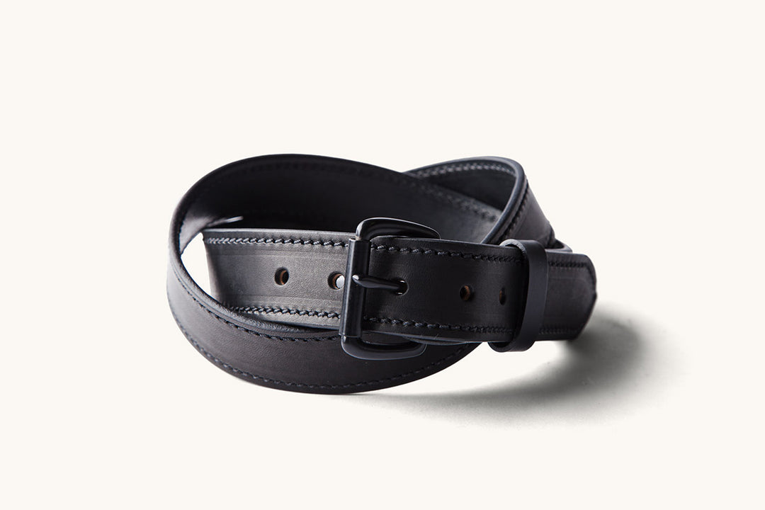 black belt with black stitching and black buckle